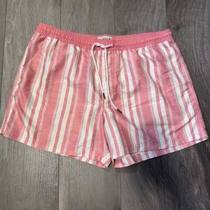 American Eagle Men’s Swim Trunks Shorts XL Pink and White Stripe Lined Beach